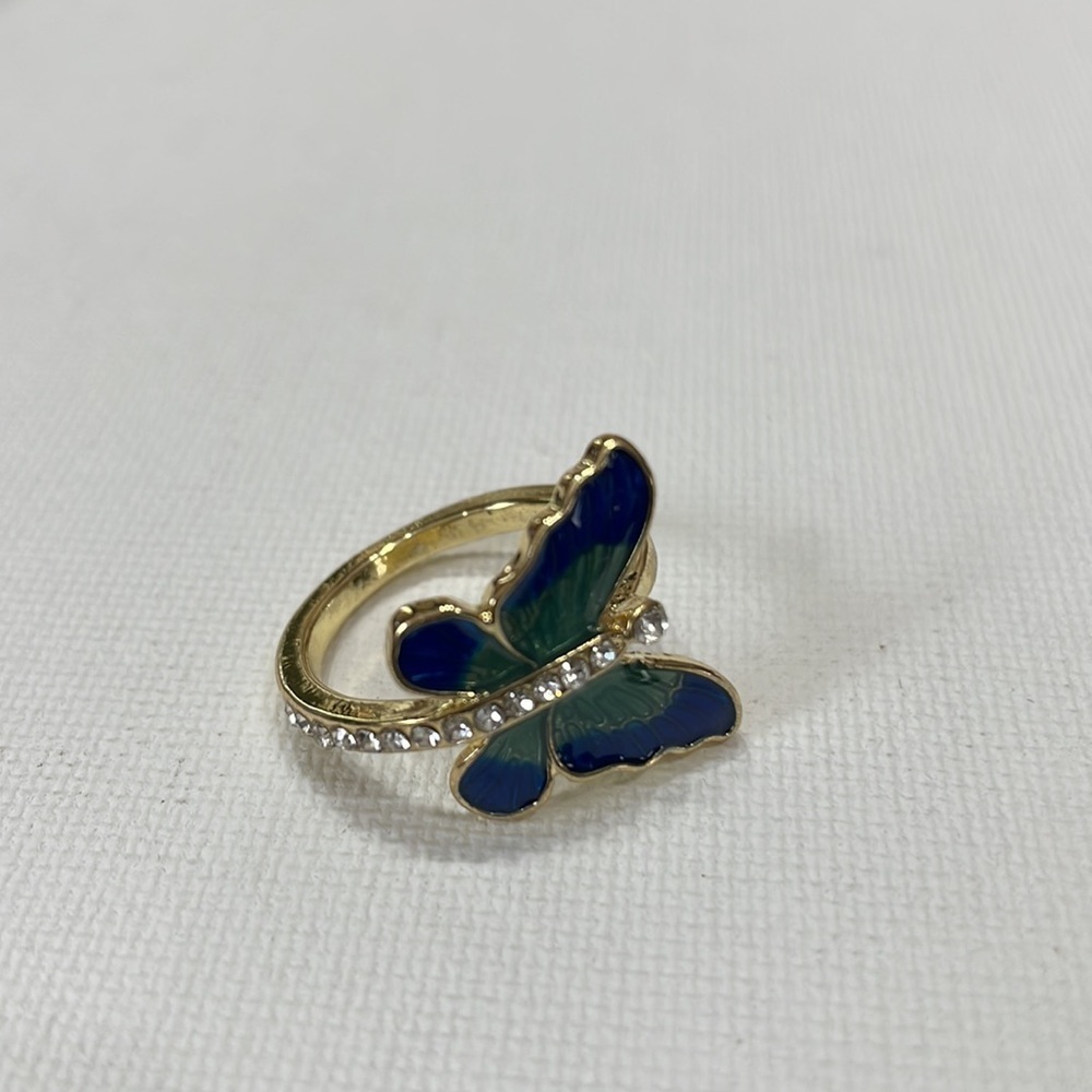 Butterfly Enamel Rhinestone Gold Ring - Picture 11 of 13